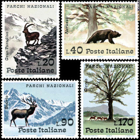 La serie del 22 aprile 1967: quattro francobolli dedicati ad altrettanti Parchi nazionali