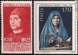 I due francobolli per Antonello da Messina, emessi nel 1953 e nel 1979 dall'Italia
