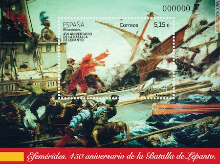 Il foglietto firmato dalla Spagna per la battaglia di Lepanto 