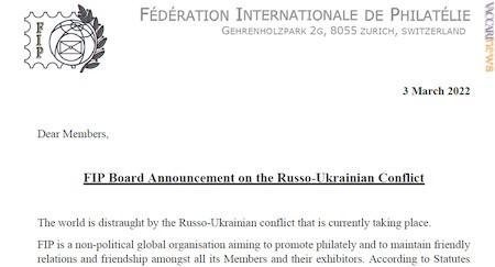 Anche la Fédération internationale de philatélie ha deciso di escludere russi e bielorussi
