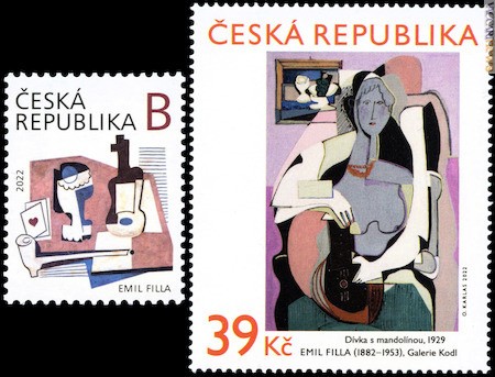 I due francobolli per Emil Filla; hanno debuttato l’8 marzo