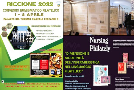 Manifestazioni fisiche a Riccione (Rimini) e Sasso Marconi (Bologna), incontro digitale sull’arte filatelica infermieristica