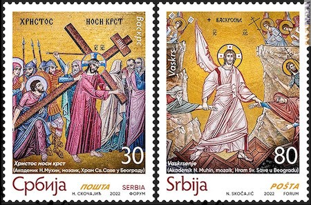 I due francobolli pasquali giungono dalla Serbia