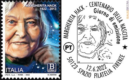 Il francobollo e uno degli annulli per l’astrofisica (l’altro è identico)
