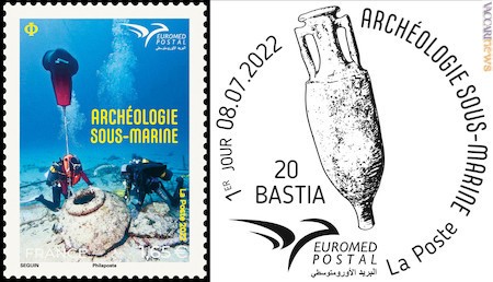 Il francobollo -qui con uno dei tre annulli fdc- si inserisce nel giro Euromed postal 2022