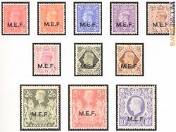 Una delle serie britanniche, sovrastampate per l’impiego nei territori strappati agli italiani, riporta il testo «Mef»
