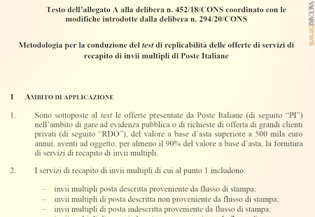 Occorre forse rivedere l’allegato “A” riferito al test di replicabilità delle offerte per il recapito di invii multipli sottoscritte da Poste italiane