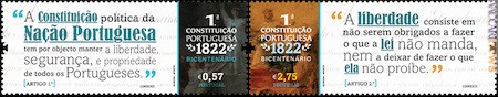 I due francobolli per la Costituzione portoghese del 1822