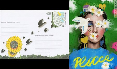 La busta postale “La primavera tornerà!” e la cartolina d’arte “Pace”