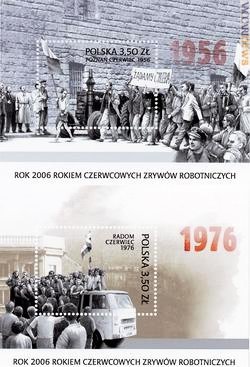 I due foglietti polacchi che ricordano i fatti del 1956 e del 1976; sono usciti rispettivamente il 28 ed il 25 giugno
