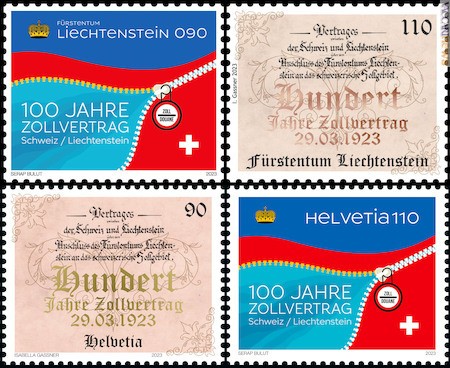 I due francobolli, di Liechtenstein e Svizzera