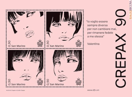 Quattro i francobolli a foglietto con Valentina di Guido Crepax