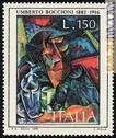 Il francobollo dedicato a Boccioni emesso dall'Italia nel 1976