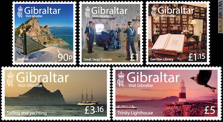 I cinque francobolli che invitano a visitare Gibilterra