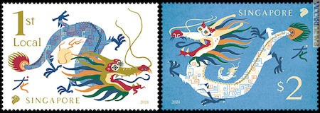 I due francobolli base di Singapore