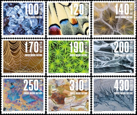 Nove i francobolli di cui si compone la nuova serie definitiva elvetica