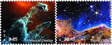 I francobolli propongono i “Pilastri della creazione” e le “Scogliere cosmiche”
