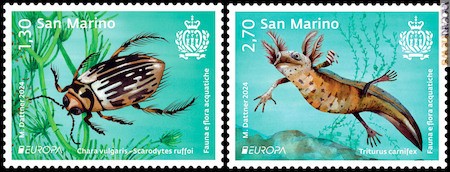 I due francobolli predisposti da San Marino per l’appuntamento con PostEurop