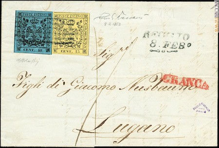 Cinquantacinque centesimi per una lettera da Reggio a Lugano; era l’8 febbraio del 1853