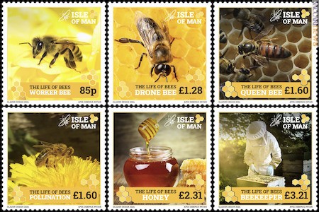 “La vita delle api” - Sei i francobolli provenienti da Man