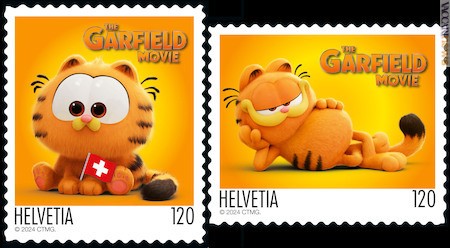 Disponibili da oggi, negli uffici postali elvetici, le due cartevalori per Garfield