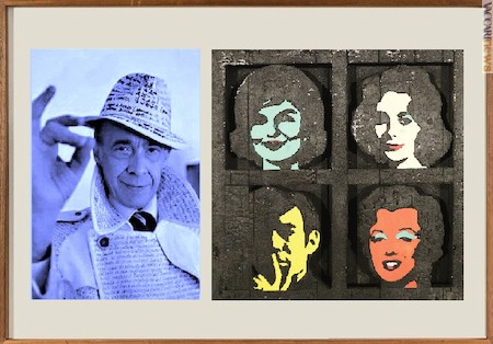 Guglielmo Achille Cavellini e l’opera “Carbone”, omaggio a Andy Warhol (colori acrilici su legno e carbone del 1970, collezione privata)
