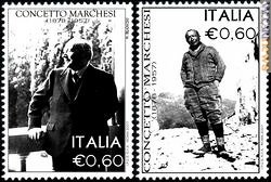 Due simulazioni del francobollo per Concetto Marchesi (1878-1957), proposte da Nicola Bianchi 