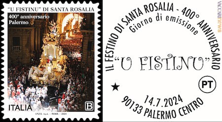 Oggi francobollo e annullo fdc per il Festino di santa Rosalia