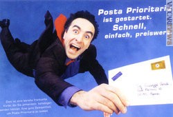 Un intero particolare del 1999, distribuito gratuitamente per far conoscere la posta prioritaria. Questa la versione in tedesco