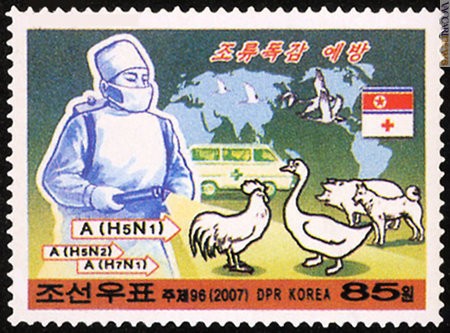 Uscirà domani il francobollo nordcoreano dedicato a sensibilizzare sull'aviaria