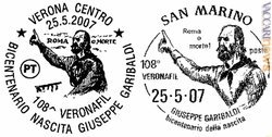 Italia e San Marino renderanno omaggio a Giuseppe Garibaldi con due annulli piuttosto simili