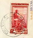 Uno dei francobolli «rivisti», in questo caso aggiungendo parte di una carta valore argentina