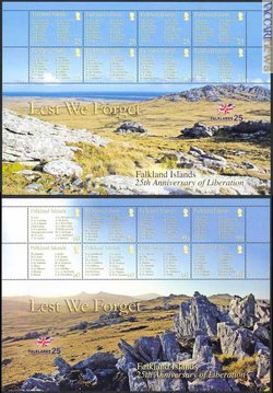 I due foglietti firmati dalle Falkland; la data di emissione formale è il 25 maggio