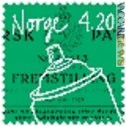 La bomboletta spray in un francobollo norvegese di sette anni fa