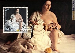 La cartolina maximum dedicata a « Sussurri e grida», con Kari Sywan e Harriet Andersson. Il francobollo fa parte della serie uscita nel 1981