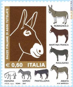 Il francobollo che elenca le razze di asini tutelate