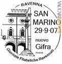 Anche San Marino partecipa all’evento. Nell’annullo, il palazzo Comunale esistente in piazza del Popolo