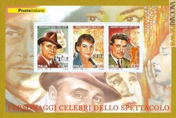 Il foglietto per i tre artisti: da sinistra, Beniamino Gigli, Maria Callas e Amedeo Nazzari