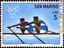 Tutto sommato pochi i francobolli dedicati alla disciplina; qui uno di San Marino del 1964