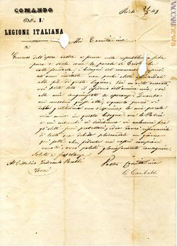 Una delle due lettere firmate da Giuseppe Garibaldi (collezione privata)