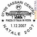 L’annullo impiegato a Sassari, diverso dagli altri che, invece, richiamano la serie natalizia 2007