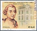 Il francobollo del 24 marzo 2003 con Gian Rinaldo Carli e l'ex Liceo di Pisino d'Istria distrutto nel 1943
