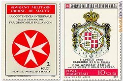 Il francobollo per la luogotenenza e per l'elezione del nuovo gran maestro, usciti rispettivamente il 26 febbraio ed il 23 maggio 1988