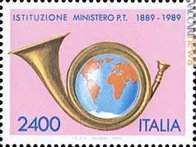 Uno dei due francobolli del 1989, emessi per il centenario del ministero