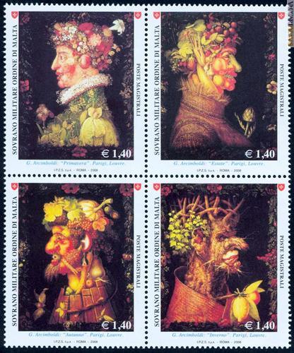 La nuova serie firmata dallo Smom; l'ultimo francobollo in basso a destra è dedicato all'inverno