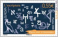 Il francobollo di Andorra Francese richiama vari alfabeti