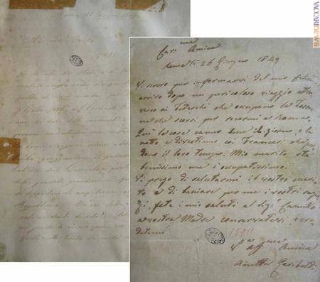 Due lettere, rispettivamente firmate da Giuseppe e Anita Garibaldi, esposte nel percorso