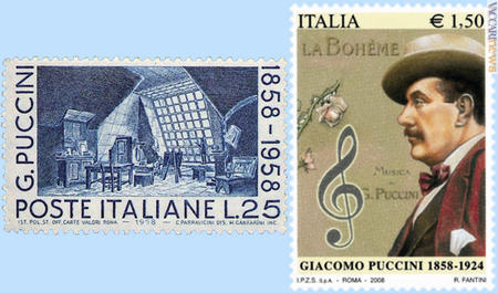 Doppia citazione per “Bohème”: nel francobollo del 10 luglio 1958 e in quello atteso il prossimo 21 giugno
