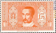 Torquato Tasso in un vecchio francobollo italiano, uscito il 14 marzo 1932 per sostenere la Società nazionale “Dante Alighieri”
