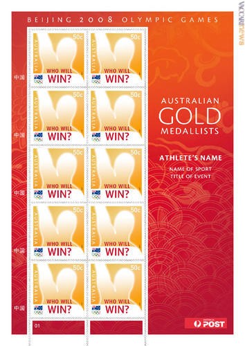 La versione digitale (si distingue per i caratteri cinesi presenti sul bordo di sinistra) del minifoglio che l'Australia ha promesso ai propri atleti che conquisteranno l'oro